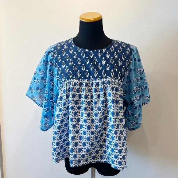 Emerson Fry Patchwork Blues Organic Basalie Top - Picture 3 of 11